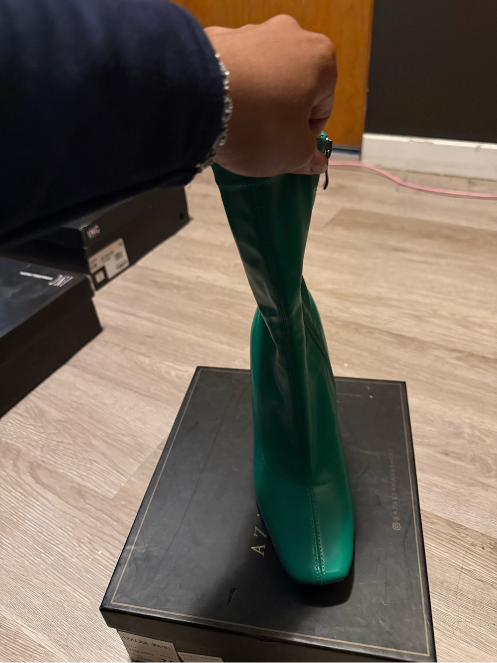 Green Stretch Over-the-Knee Heeled Boot